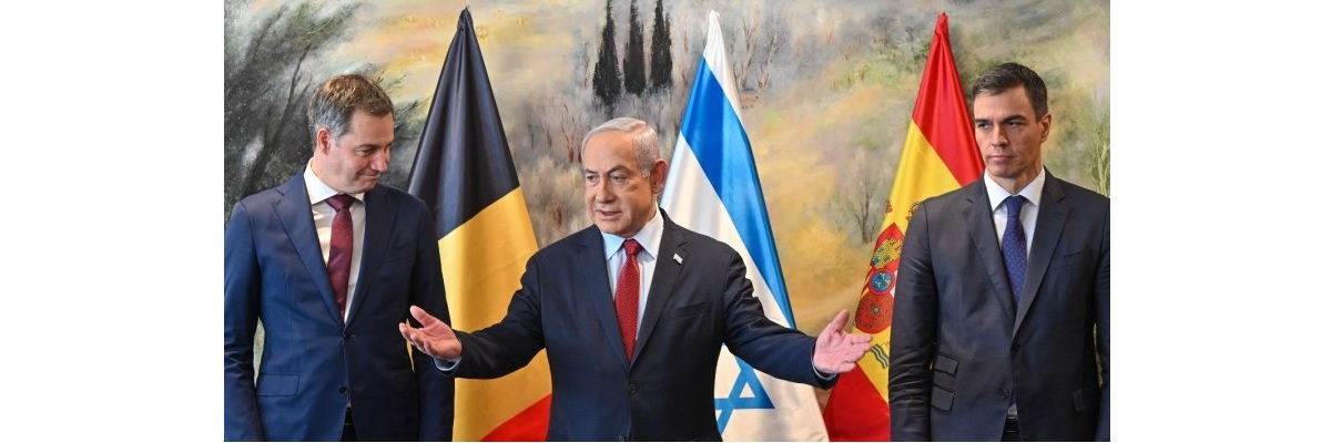 PM Benjamin Netanyahu with Spanish PM Pedro Sanchez and Belgian PM Alexander De Croo